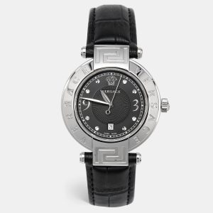Versace Black Stainless Steel Embossed Leather Reve 68Q Women's Wristwatch 35 mm, Watches - Luxury Closet catalog
