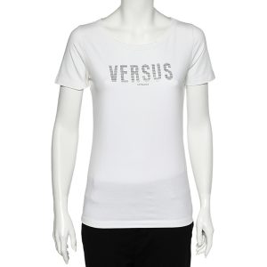 Versus Versace White Logo Embellished Cotton Knit T-Shirt M, Shirts & Tops - Luxury Closet catalog