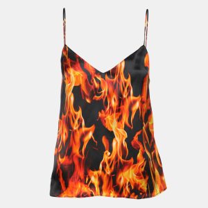 Vetements Multicolor Flame Floral Print Silk Blend Top M, Shirts & Tops - Luxury Closet catalog