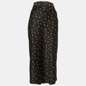 Victoria Beckham Black Floral Print Textured Satin Midi Skirt S, Skirts - Luxury Closet catalog