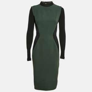 Victoria Beckham Green/Black Wool Blend Paneled Detail Bodycon Dress M, Dresses - Luxury Closet catalog