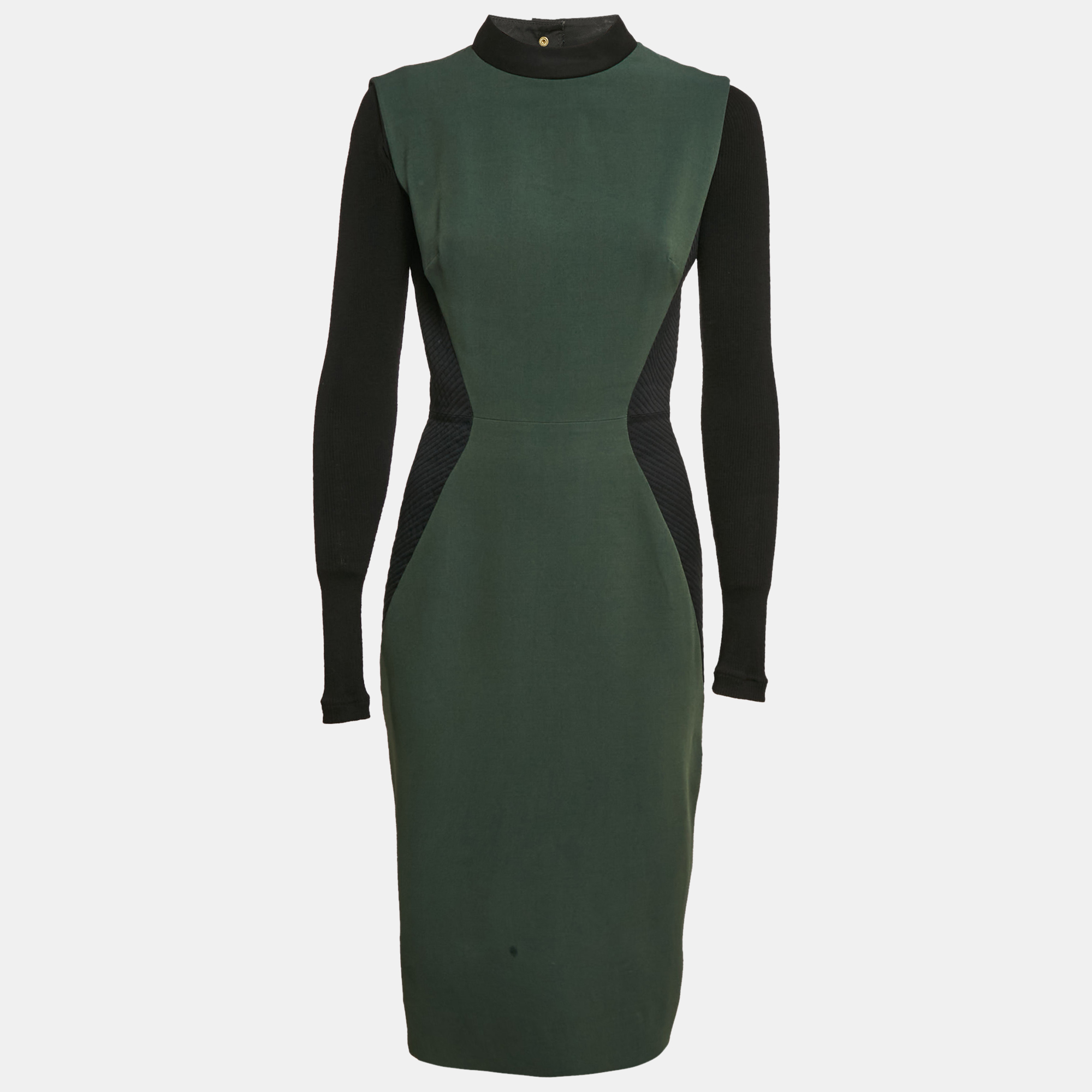 Victoria Beckham Green/Black Wool Blend Paneled Detail Bodycon Dress M, Dresses - Luxury Closet catalog