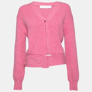 Victoria Beckham Pink Wool Button Front Belted Knitwear XS, Sweaters & Cardigans - Luxury Closet catalog