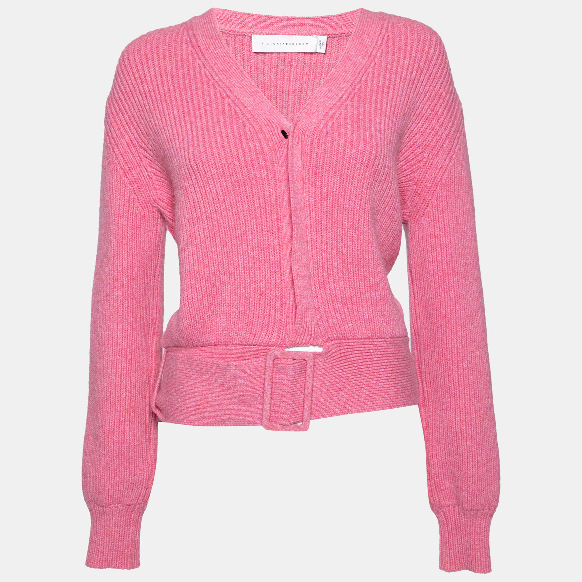 Victoria Beckham Pink Wool Button Front Belted Knitwear XS, Sweaters & Cardigans - Luxury Closet catalog