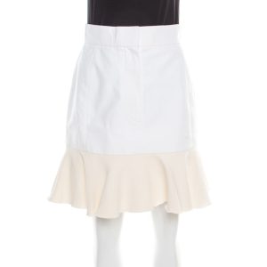 Victoria Victoria Beckham Cream Canvas Ruffled Hem Mini Skirt M, Skirts - Luxury Closet catalog
