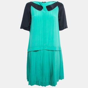 Victoria Victoria Beckham Green/Navy Blue Silk Pleated Mini Dress M, Dresses - Luxury Closet catalog