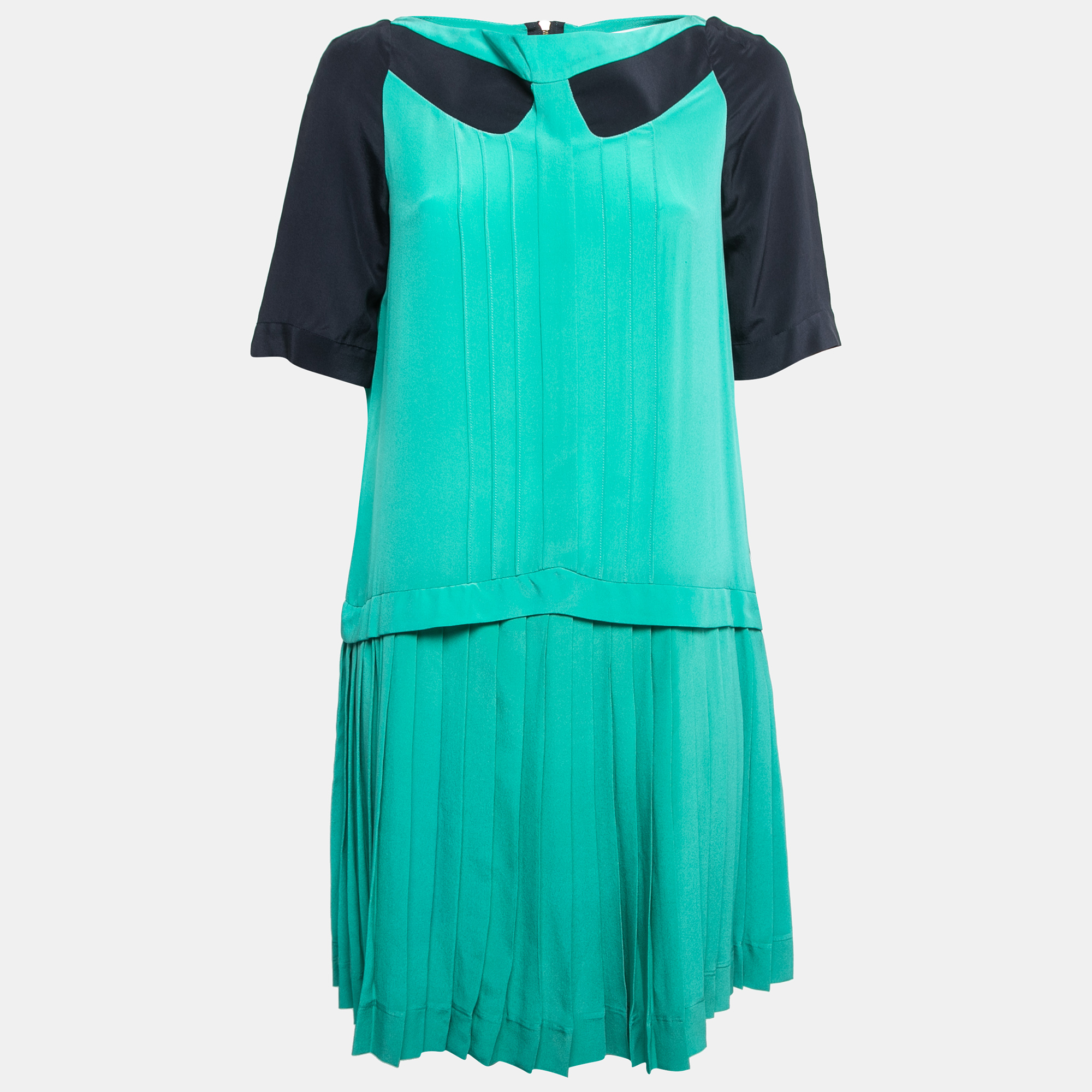 Victoria Victoria Beckham Green/Navy Blue Silk Pleated Mini Dress M, Dresses - Luxury Closet catalog