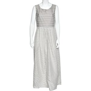Weekend Max Mara Grey Cotton & Silk Striped Maxi Dress L, Dresses - Luxury Closet catalog