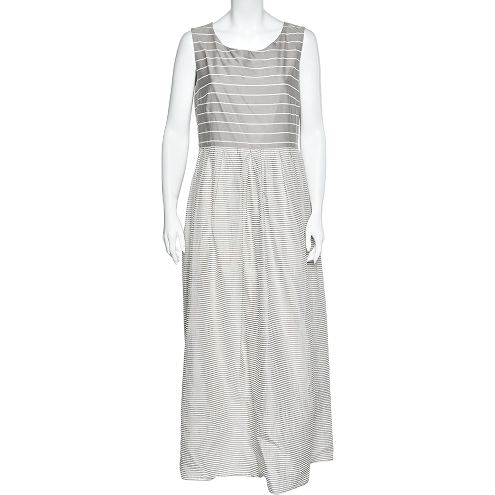 Weekend Max Mara Grey Cotton & Silk Striped Maxi Dress L, Dresses - Luxury Closet catalog