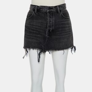 Denim X Alexander Wang Charcoal Grey Denim Distressed Frayed Hem Mini Skirt M, Skirts - Luxury Closet catalog
