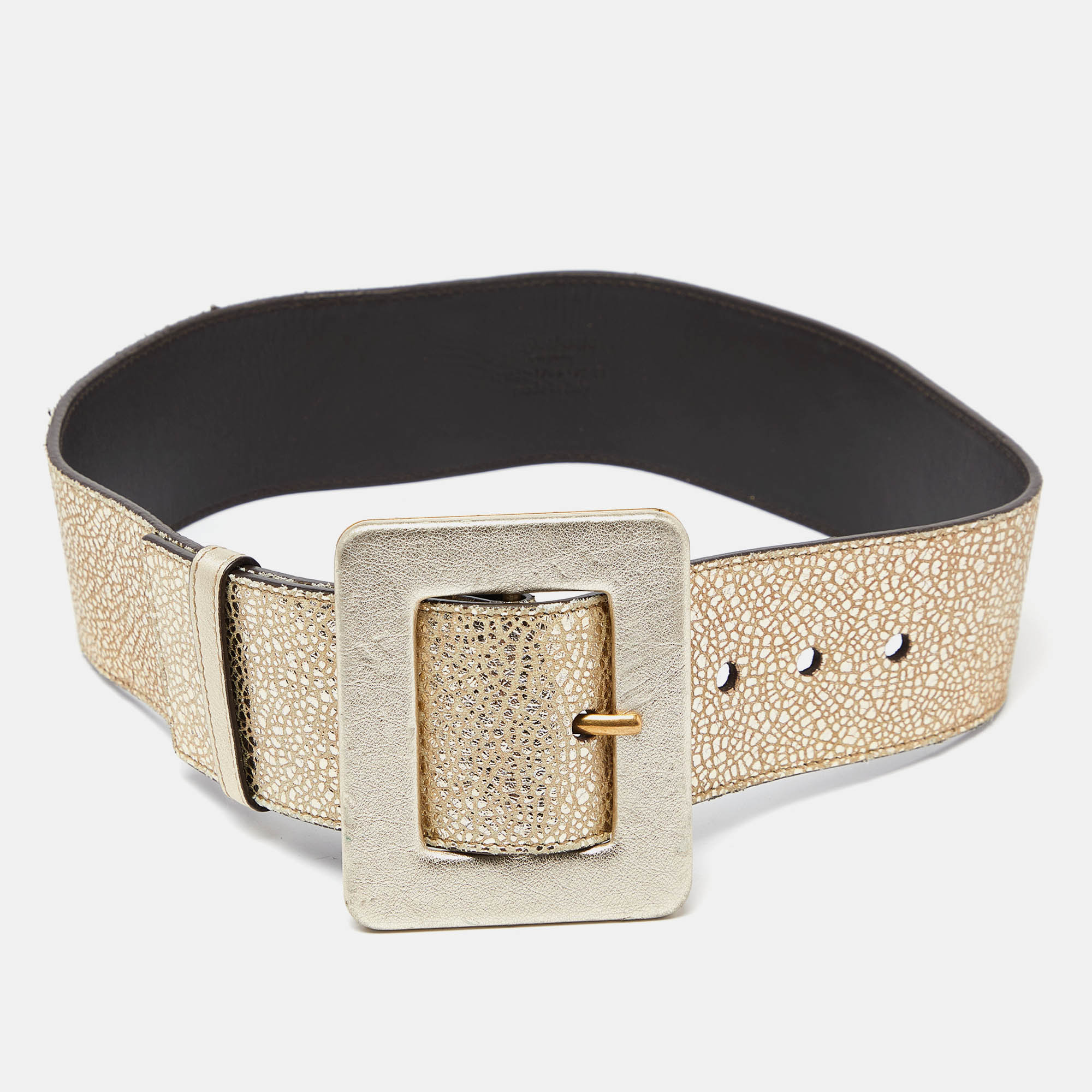 Yves Saint Laurent Gold Leather Buckle Waist Belt 70CM, Belt Buckles - Luxury Closet catalog