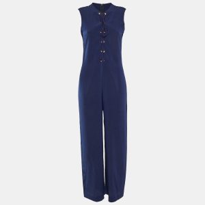 Yves Saint Laurent Blue Textured Crepe Lace Up Jumpsuit M, Suits - Luxury Closet catalog