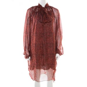 Yves Saint Laurent Red Printed Silk Chiffon Neck Tie Detail Long Sleeve Dress L, Dresses - Luxury Closet catalog