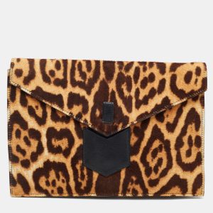 Yves Saint Laurent Brown Leopard Print Calf Hair Envelope Clutch, Clutches & Special Occasion Bags - Luxury Closet catalog