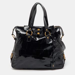 Yves Saint Laurent Black Croc Embossed Patent Leather Muse Messenger Bag, Handbags - Luxury Closet catalog
