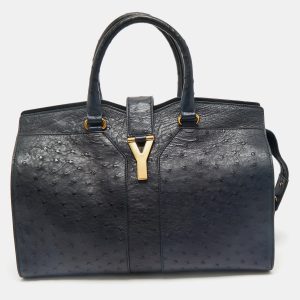 Yves Saint Laurent Navy Blue Ostrich Medium Cabas Chyc Tote, Tote Handbags - Luxury Closet catalog