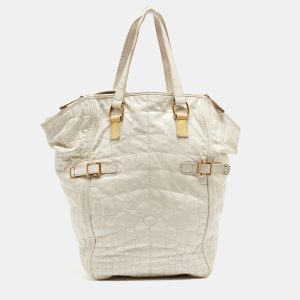 Yves Saint Laurent Off White Croc Embossed Patent Leather Large Downtown Tote, Tote Handbags - Luxury Closet catalog