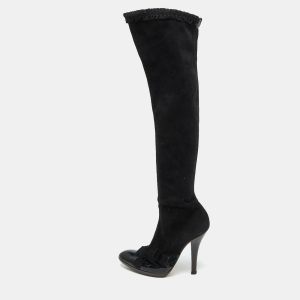 Yves Saint Laurent Black Suede and Patent Leather Knee Length Boots Size 38, Boots - Luxury Closet catalog