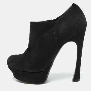 Yves Saint Laurent Black Suede Zip Platform Booties Size 39.5, Boots - Luxury Closet catalog