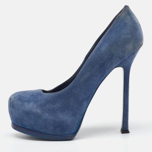 Yves Saint Laurent Blue Suede Tribtoo Platform Pumps Size 36.5, Pumps - Luxury Closet catalog