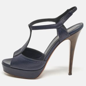 Yves Saint Laurent Navy Blue Leather T Strap Platform Sandals Size 38.5, Sandals - Luxury Closet catalog