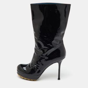 Yves Saint Laurent Black Patent Leather Mid Calf Platform Boots Size 39, Boots - Luxury Closet catalog