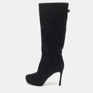 Yves Saint Laurent Black Suede Knee Length Boots Size 39, Boots - Luxury Closet catalog