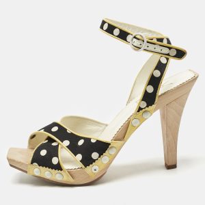 Saint Laurent Cream/Black Polka Dot Printed Fabric And  Leather Wooden Sandals Size 39, Sandals - Luxury Closet catalog