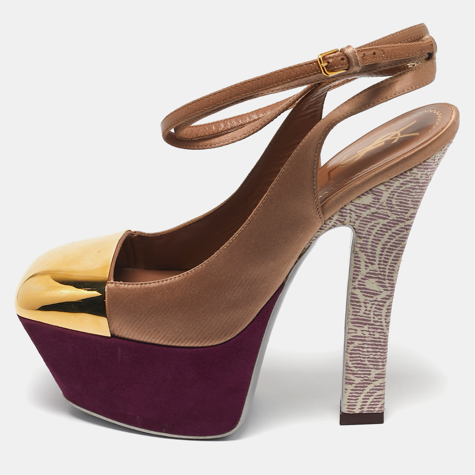 Yves Saint Laurent Tricolor Leather and Satin Platform Pumps Size 35, Pumps - Luxury Closet catalog