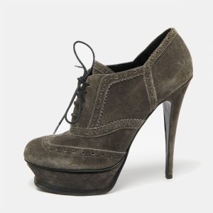Yves Saint Laurent Grey Suede Janis Booties Size 39.5, Boots - Luxury Closet catalog