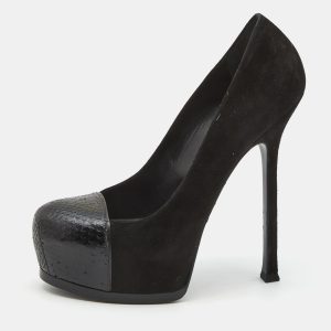 Yves Saint Laurent Black  Snakeskin and Suede Tribtoo Pumps Size 37.5, Pumps - Luxury Closet catalog