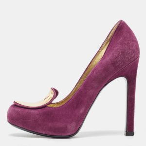 Yves Saint Laurent Purple Suede Plaque Embellished Round Toe Pumps Size 36.5, Pumps - Luxury Closet catalog