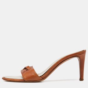 Yves Saint Laurent Brown Leather Open Toe Slide Sandals Size 38.5, Sandals - Luxury Closet catalog