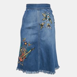 Zadig & Voltaire Blue Embroidred Denim Jamille Brode Deluxe Knee-Length Skirt S, Skirts - Luxury Closet catalog
