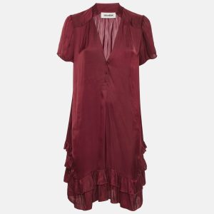 Zadig & Voltaire Burgundy Satin V-Neck Ruffled Short Dress M, Dresses - Luxury Closet catalog