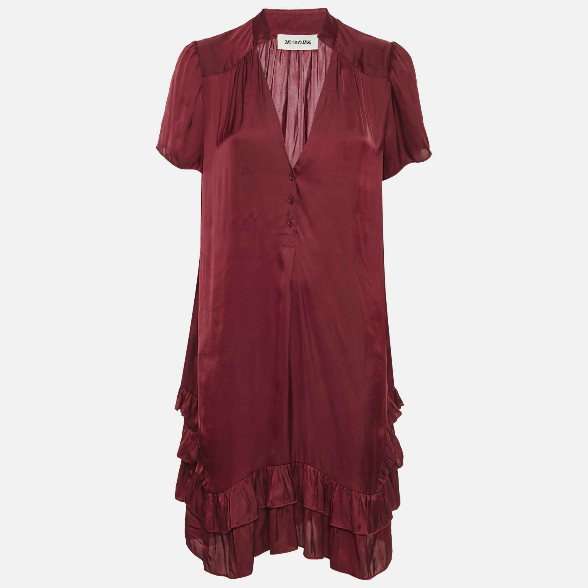 Zadig & Voltaire Burgundy Satin V-Neck Ruffled Short Dress M, Dresses - Luxury Closet catalog