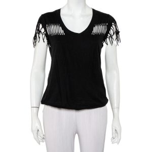 Zadig & Voltaire Black Cotton Scoop Neck Wanda Fringes T-Shirt XS, Shirts & Tops - Luxury Closet catalog