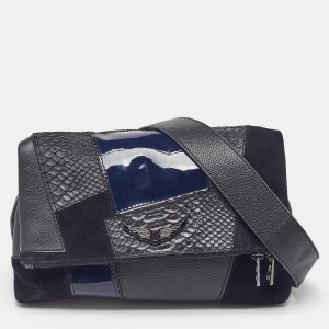 Zadig & Voltaire Black/Navy Blue Leather and Suede Patchwork Flap Shoulder Bag, Shoulder Bags - Luxury Closet catalog
