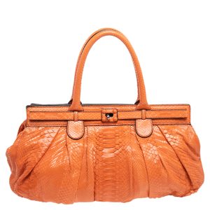 Zagliani Orange Python Leather Puffy Satchel, Satchels - Luxury Closet catalog