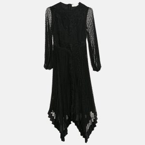 Zimmermann Black Swiss Dots Lace and Chiffon Plisse Espionage Midi Dress S, Dresses - Luxury Closet