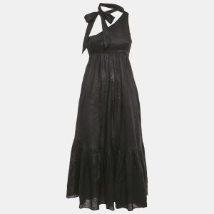 Zimmermann Black Linen Tie Neck Detail Empire Mid Dress XS, Dresses - Luxury Closet
