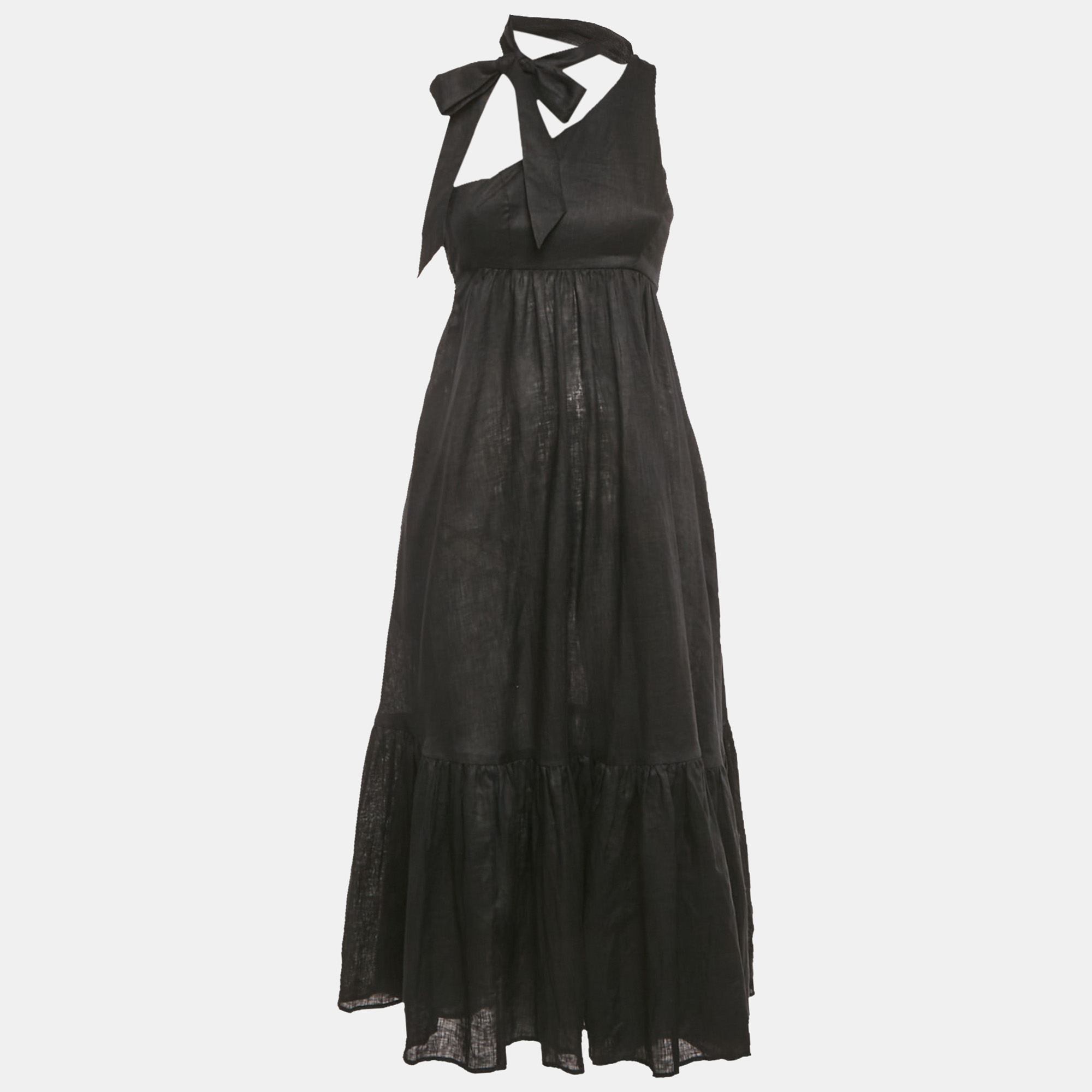 Zimmermann Black Linen Tie Neck Detail Empire Mid Dress XS, Dresses - Luxury Closet