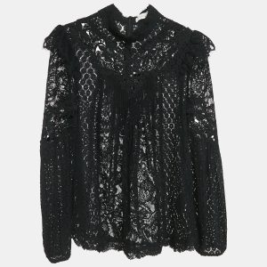 Zimmermann Black Lace Pleated High Neck Blouse M, Shirts & Tops - Luxury Closet catalog