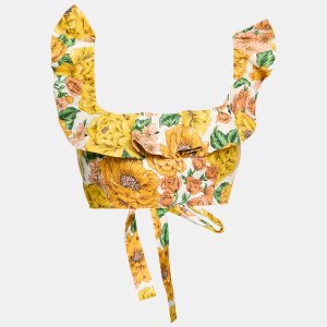 Zimmermann Multicolor/Yellow Poppy Floral Print Linen Tie-Up Crop Top L, Shirts & Tops - Luxury Closet catalog