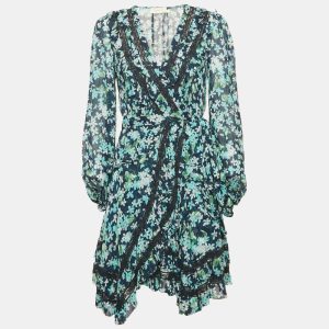 Zimmermann Blue Floral Print Crepe Ruffled  Wrap Mini Dress S, Dresses - Luxury Closet catalog