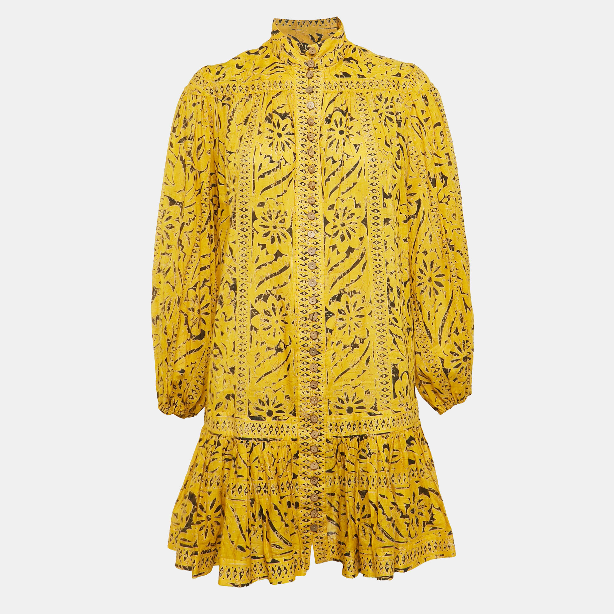 Zimmermann Yellow Printed Cotton Flounce Mini Dress XS, Dresses - Luxury Closet catalog
