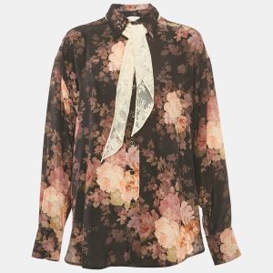 Zimmermann Black Floral Print Silk Neck Tie-Up Button Front Blouse S, Shirts & Tops - Luxury Closet catalog