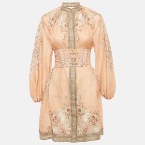Zimmermann Light Orange Printed Button Front Belted Mini Dress S, Dresses - Luxury Closet catalog