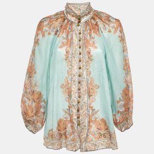 Zimmermann Light Blue Printed Ramie Button Front Top L, Shirts & Tops - Luxury Closet catalog