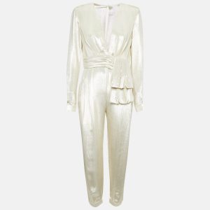 Zuhair Murad Gold Silk Blend Lam&eacute; Jumpsuit M, Suits - Luxury Closet catalog